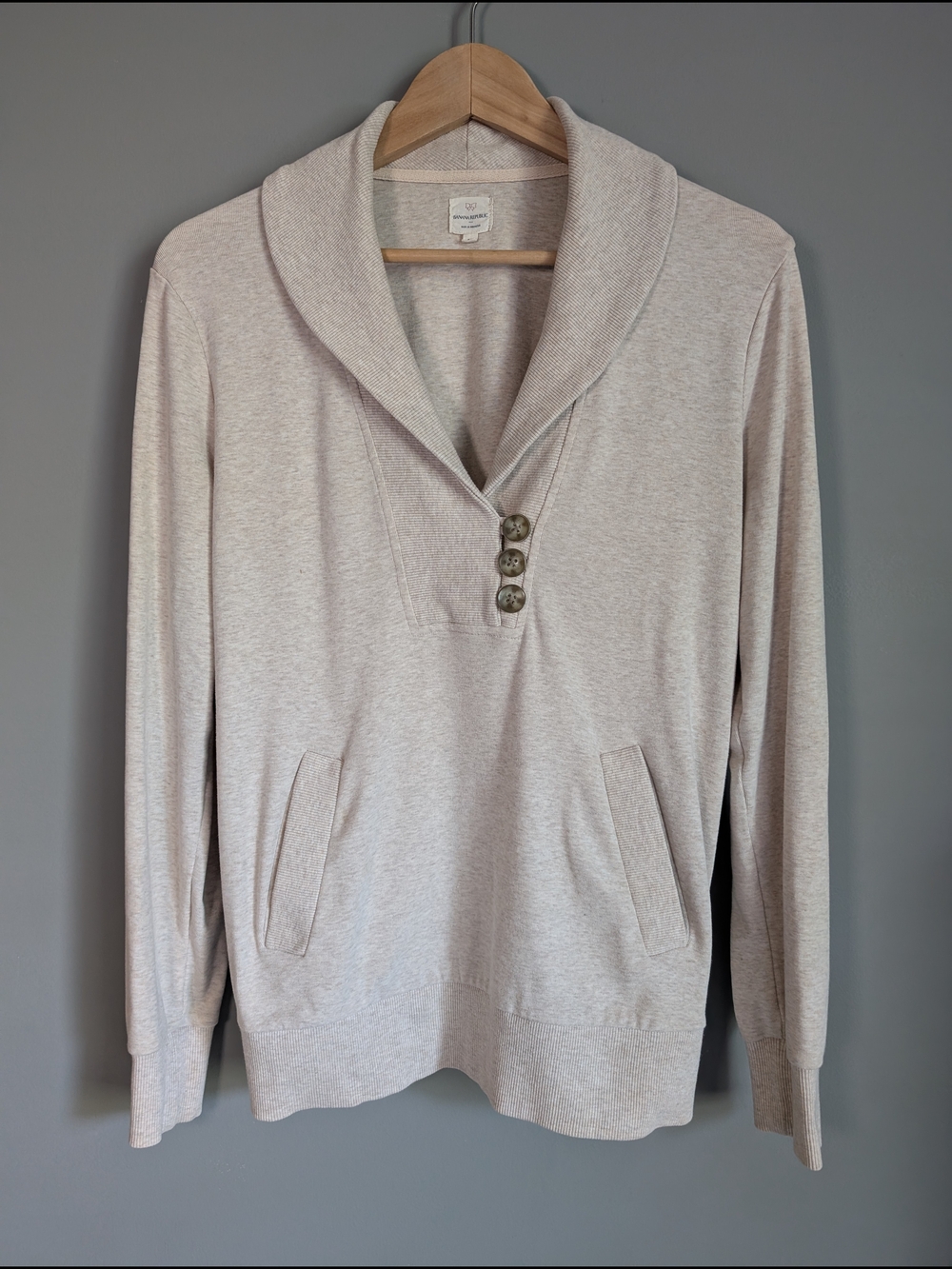 Banana Republic Cream Knit Shawl-Collar Heathered Pullover